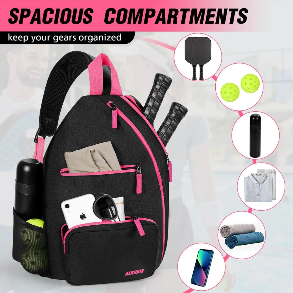 Pickleball Bag Backpack - Adjustable Sling, Large Capacity, Padded Pocket