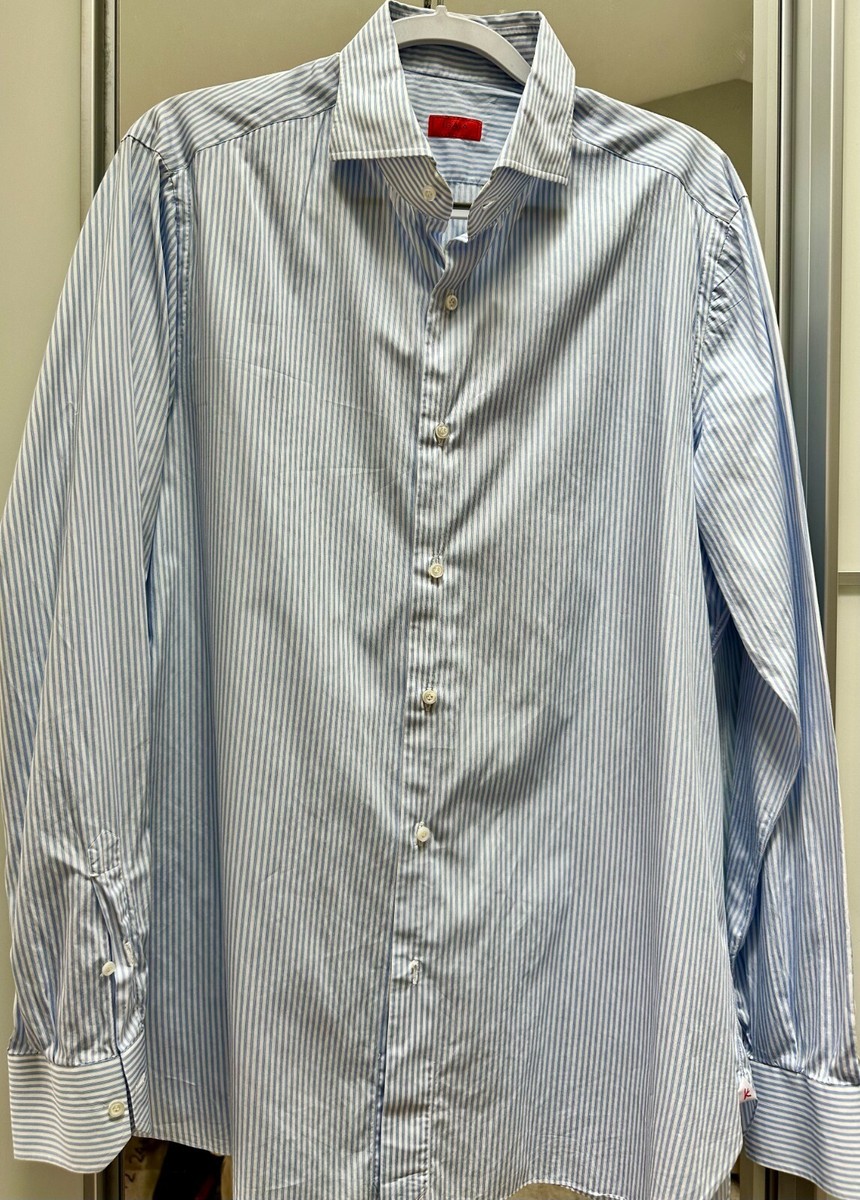NWOT Isaia Blue Bengal Striped Button Down Shirt Dress Shirt 17 x 43 | eBay