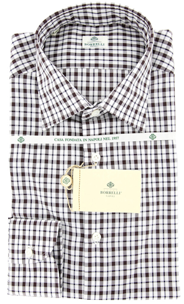 Luigi Borrelli Brown Plaid Cotton Shirt - Extra Slim - (GB7482) | eBay