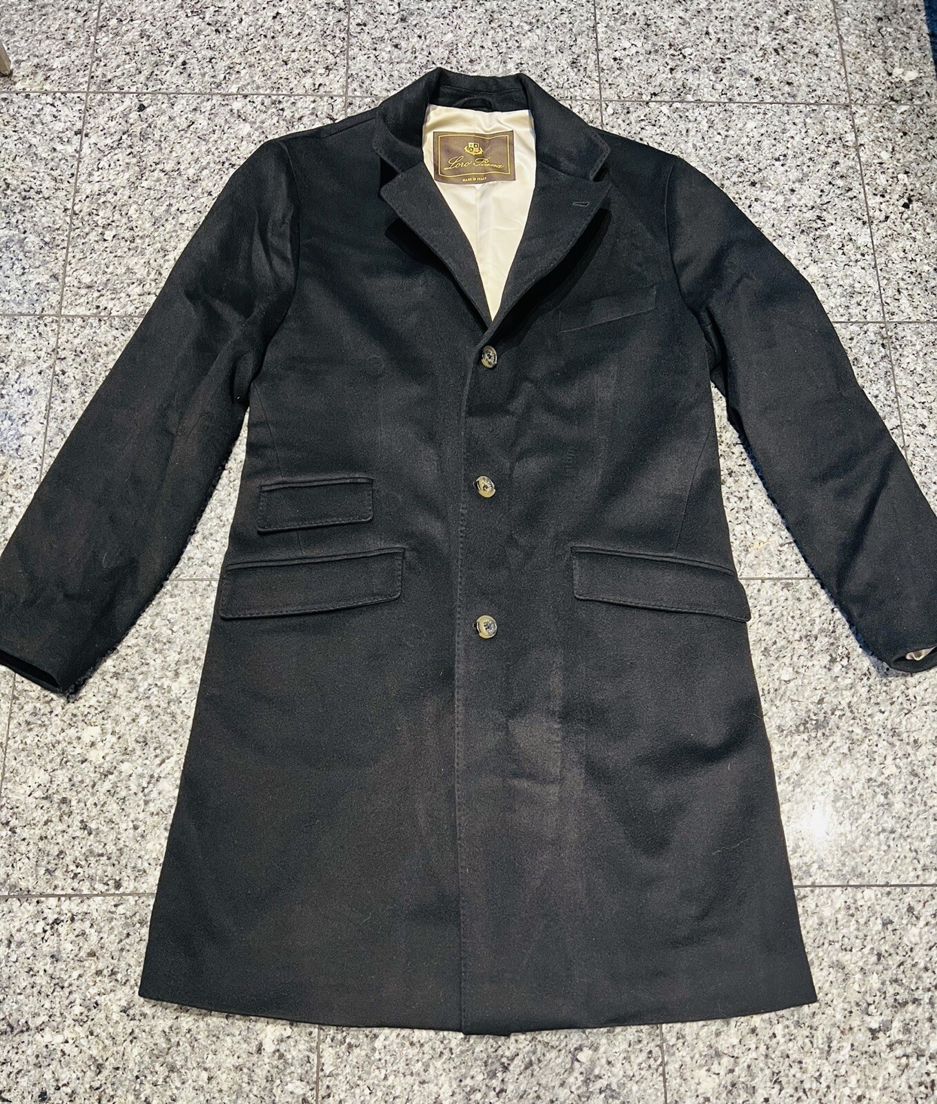 Loro Piana Storm System Black 100percent Cashmere Mid Length Button Women’s Coat