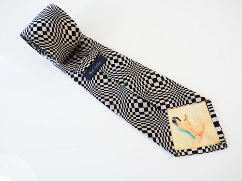 Paul Smith Tie Naked Lady on Telephone 100% Silk Black & Grey Geometric Pattern - Picture 11 of 16