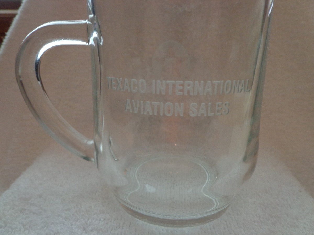 Vintage 4 Texaco Clear Glass Coffee Mugs, New in Box Texaco Logo &Texaco  Etched