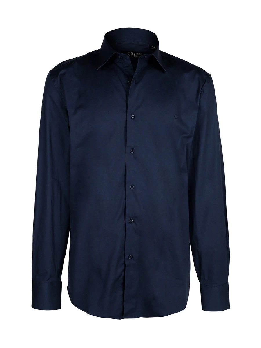 Polo Manica Lunga in Cotone con Collo in Denim en Blu Scuro: Polo