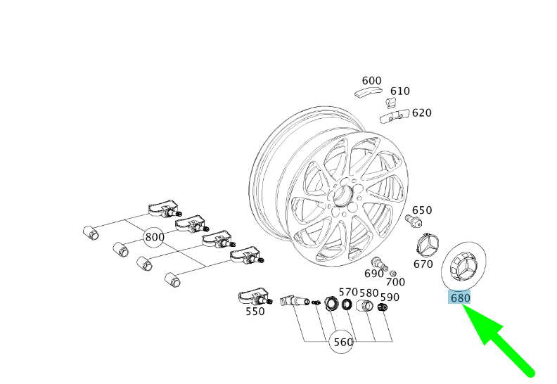 MB SL R231 Front And Rear Axles Wheel Trim A00040011007756 NEW 