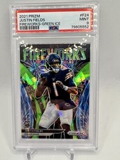 2021 Panini Prizm Justin Fields Fireworks Green Ice SP #F24 PSA 9 RC Rookie