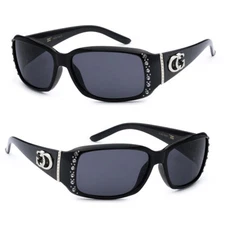 Fashion Womens Rhinestones Studded Narrow Rectangular Sunglasses Black CG04