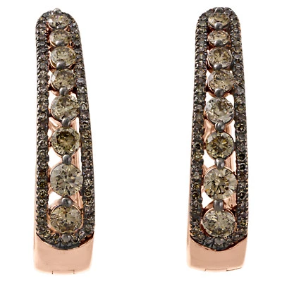 10K Rose Gold Brown Diamant Gestuft Reifen / Huggie Ohrringe Snap Verschluss - Bild 1 von 4
