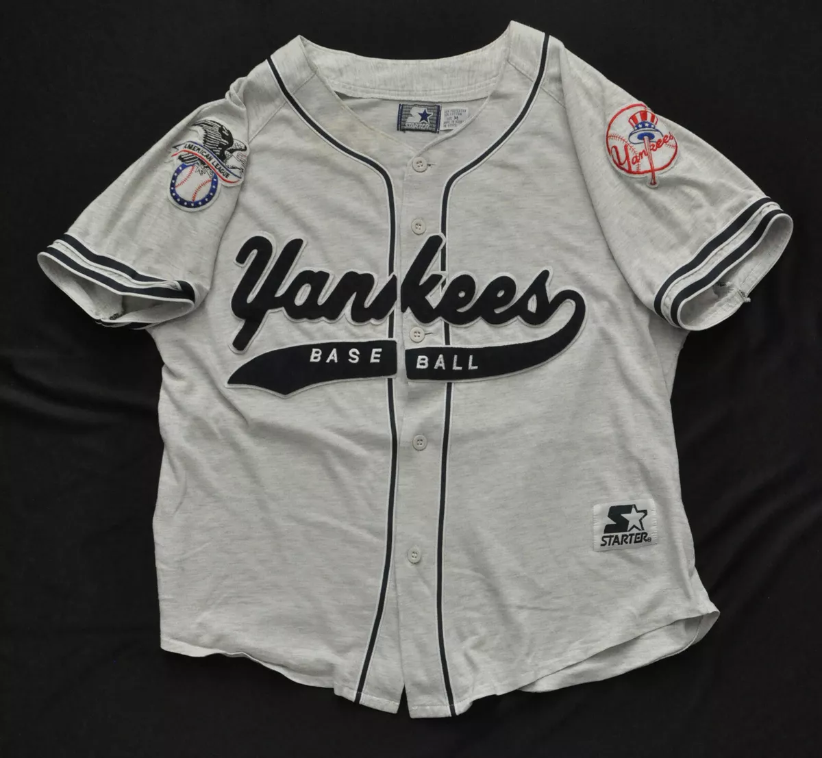 NEW YORK YANKEES STARTER CURSIVE GRAY VINTAGE NY JERSEY MEN SEWN MEDIUM