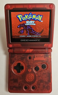 Gameboy Advance SP - IPS V5 Screen Transparent Red [BONUS POKEMON RUBY INCLUDED]