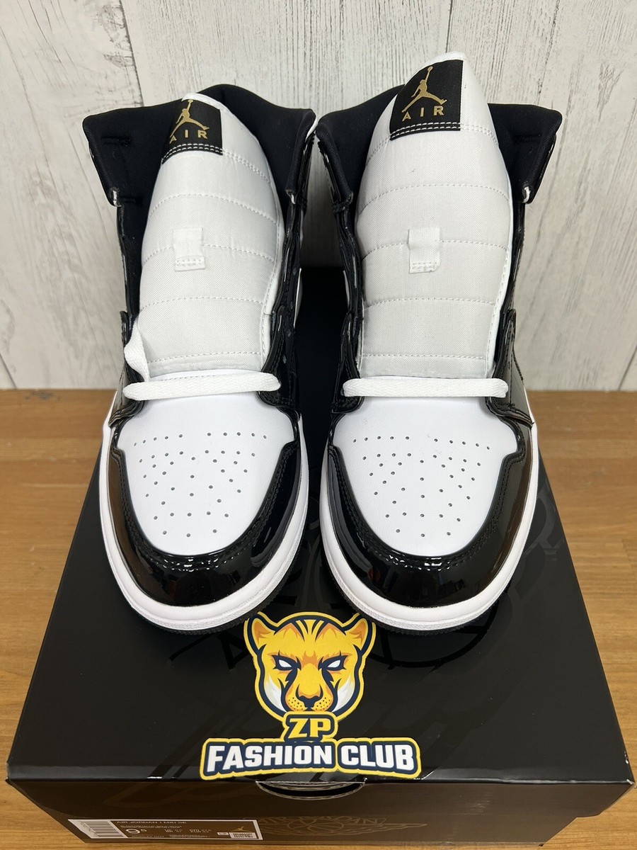 Air Jordan 1 Mid Patent Black White Gold Men 852542-007 GS