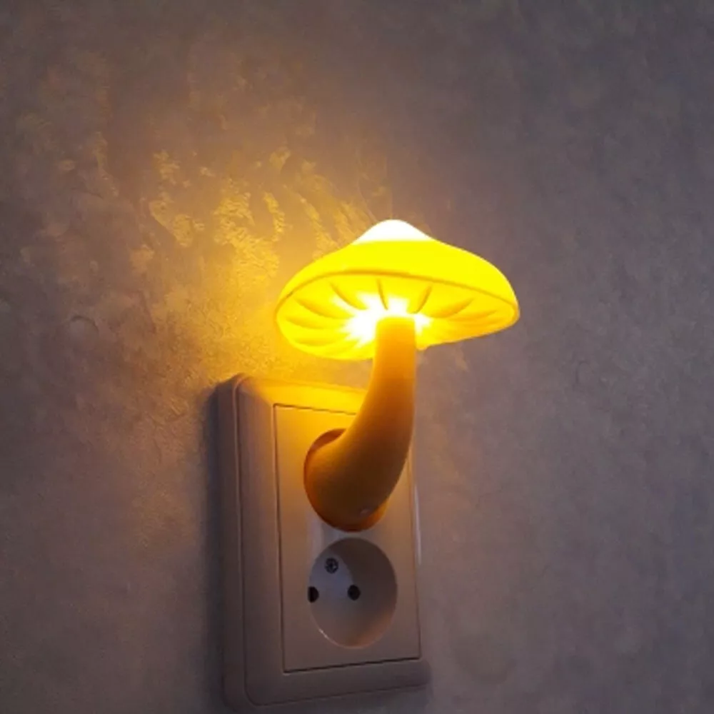 Led Night Light Mushroom Wall Socket Lamp Eu Us Plug Warm White