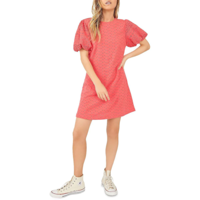 Free People Women's Apricot Rose Eyelet Mini Dress - Red - Size Small - Strawberry