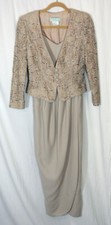 Special Occasion Long Gown Mother of Bride Formal Evening Dress Jacket Sz 6 Tan