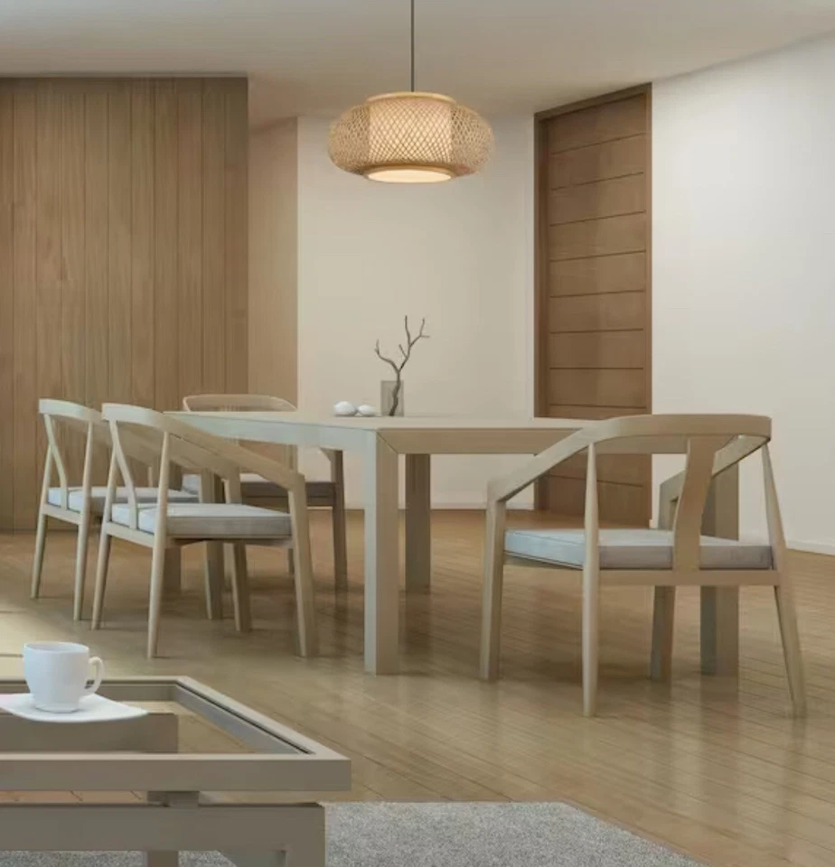 Colgante Linnea de diseño fuentes 60 vatios 1 luz negro con pantalla de caña manchada Foto 2 de 4