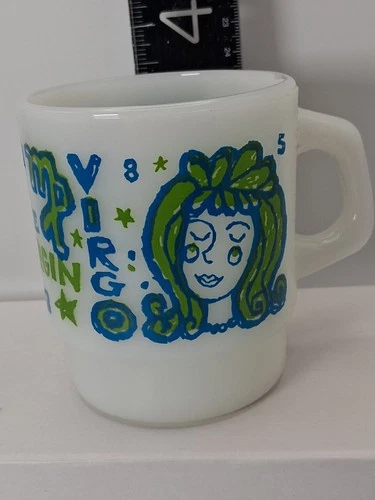 Vintage Fire-King Milk Glass Virgo Zodiac Mug Stacking Anchor Hocking 1960s 70s