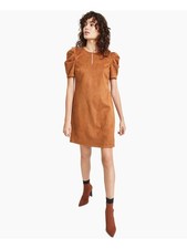 BAR III Womens Brown Pouf Sleeve Round Neck Above The Knee Party Shift Dress XL