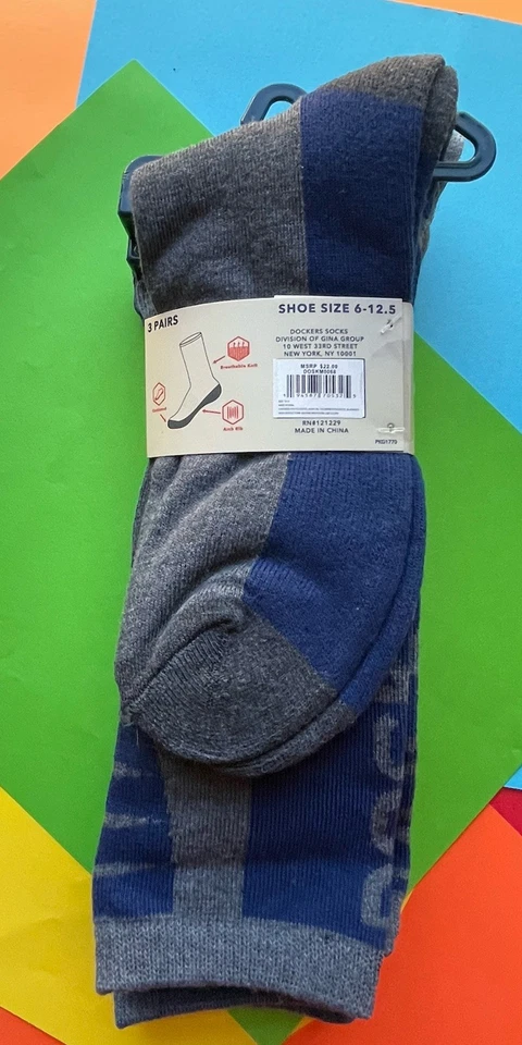 МУЖСКИЕ DOCKERS носки 3 пары туристический экипаж синий и серый дизайн мягкий амортизированный новый с Ярлыками - Изображение 4 из 4