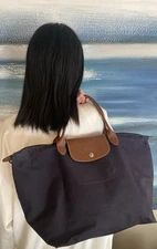 Used Flow Longchamp Le Pliage M Short Handle Bag Limited Purple Bilberry RT$150