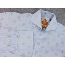 Robert Graham Dress Shirt Mens Med Light Blue Gray Stripe Dot Party Clubbing