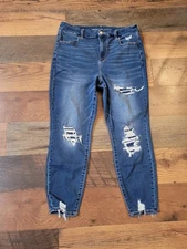 American Eagle Next Level Stretch Curvy Hi Rise Jegging Distressed Jean 16 Short