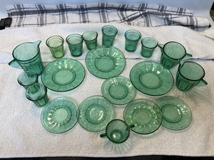 Vintage Acro Agate Transparent Green Childs Dishes Lot of 20