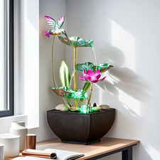 Beautiful Relaxing Inside Desktop Table Fountain Light Up Hummingbird