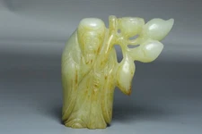 Chinese Antique Old Hetian Jade Hand-Carved God  Longevity Statues Figurines