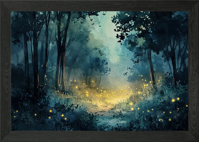 Zauberhafter Waldweg mit Feuerflie gerahmtes Wandbild Poster Leinwanddruck Bild
