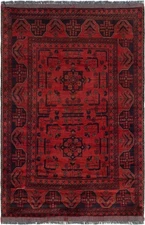 Vintage Geometric Area Rug 3'3" x 4'10" Traditional Hand-Knotted Wool Carpet