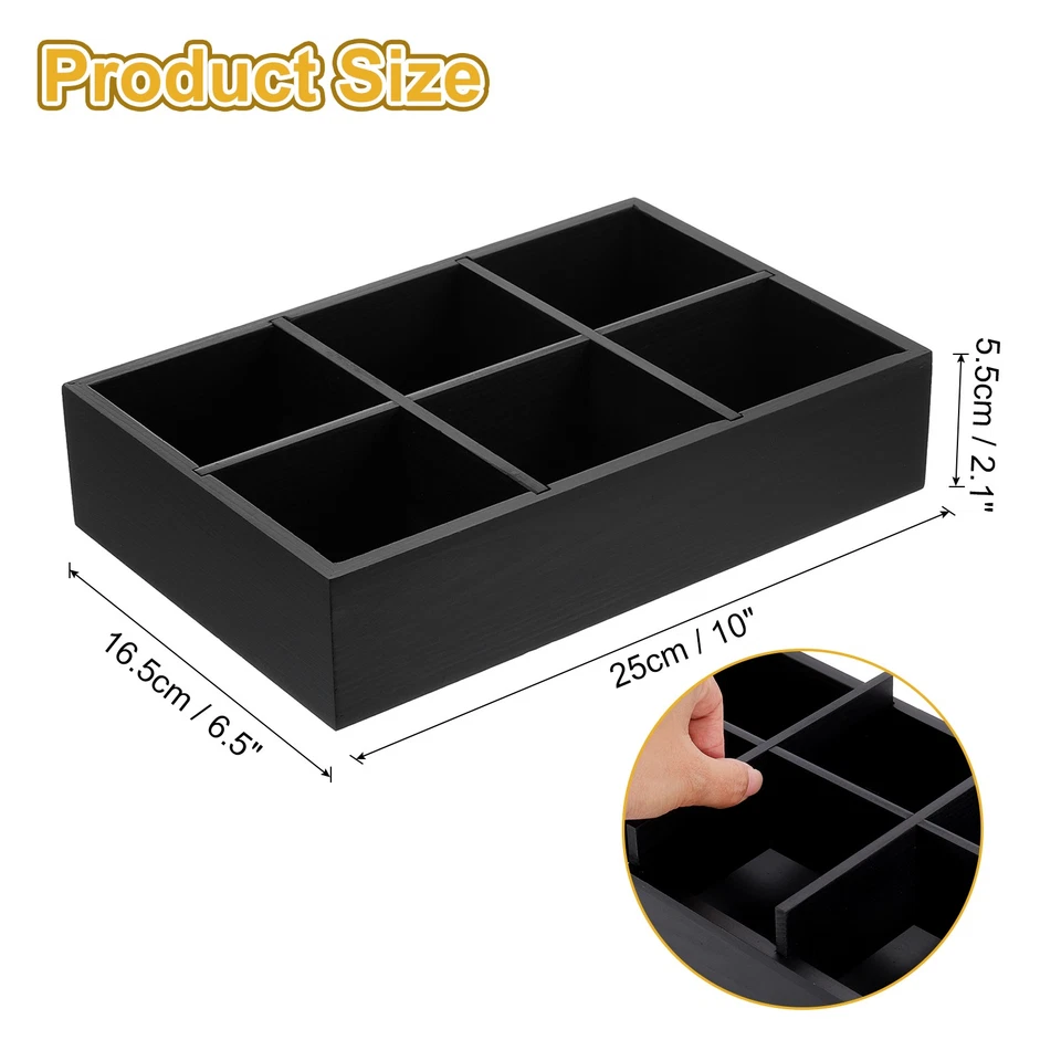 Teebeutel-Organizer, Teebox aus Kiefernholz mit 6 Fächern und Griff, Schwarz - Bild 2 von 4