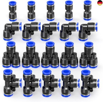20 Stück Blau 6MM Rohr OD Push-to-Connect Fittings Pneumatische Quick Release 