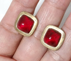 Vintage Signed Red Stone Yellow Gold Plated Cuff Links by Correct Quality — photo 3