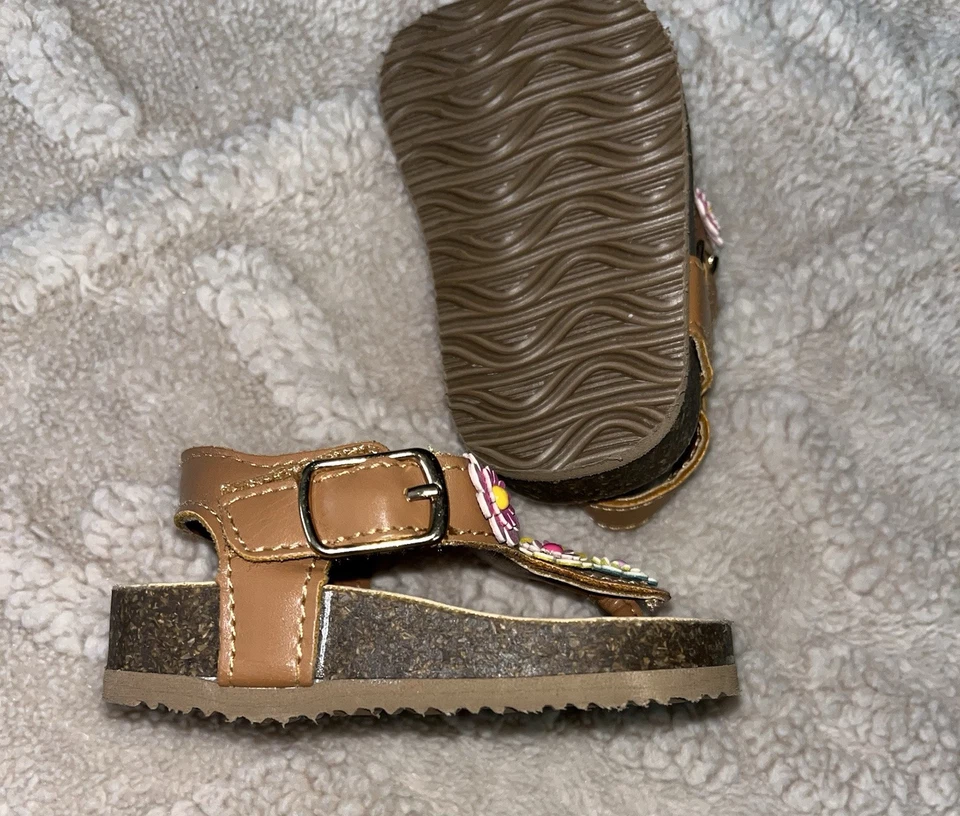 Sandalias de Tanga Floral Multicolor Marrón Bebé Niña Nuevas sin Etiquetas con Correa Ajustable, Talla 2 Foto 4 de 4