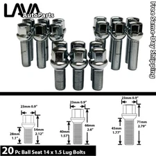 20PC CHROME 14X1.5 BALL SEAT LUG BOLT 28/40/45MM SHANK FIT MERCEDES STOCK WHEEL