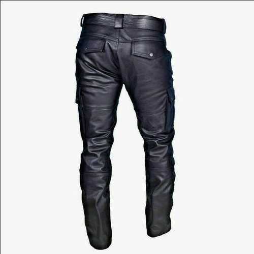 Mens Youth Fashion Fuax Leather Pockets Slim Motorcycle Trousers Cargo Pants SUN - Picture 5 of 11