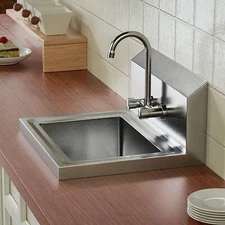 Hand Wash Sink Restaurant Stainless Steel Commercial Hand Basin w/Drain Strainer