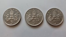 COIN VINTAGE AUTHENTIC LOT OF 3 UNITED KINGDOM 5 NEW PENCE 1970 1979 1980