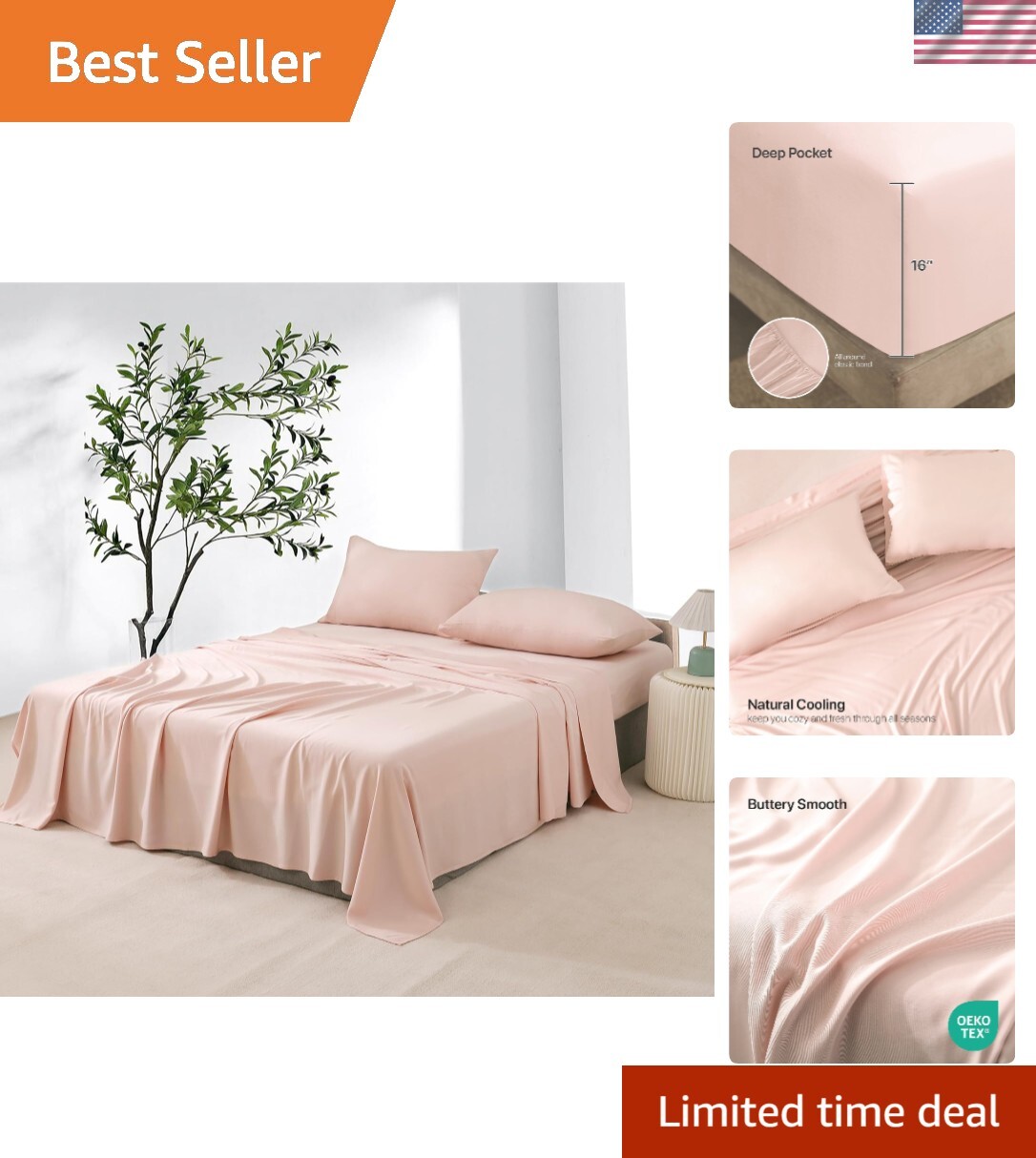 King Size Bed Sheets Set 6pcs Rayon Bamboo Cooling Deep Pockets Hotel Luxury