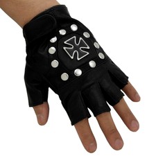 Rock Punk Biker Real Leather Fingerless Gloves for Men Motorcycle Riding