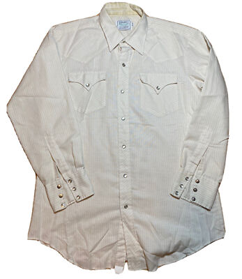 Vintage H Bar C Mens 16 1/2 Large White Pearl Snap Western Shirt