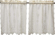 Hopewell Heavy Floral Lace White Lace Medallion Curtain Tiers or Valance
