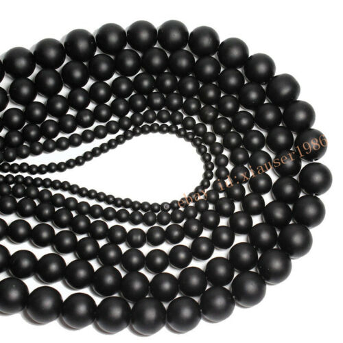 Natural Gemstone Black Dull Polish Matte Onyx Stone Loose Beads 4 6 8 mm