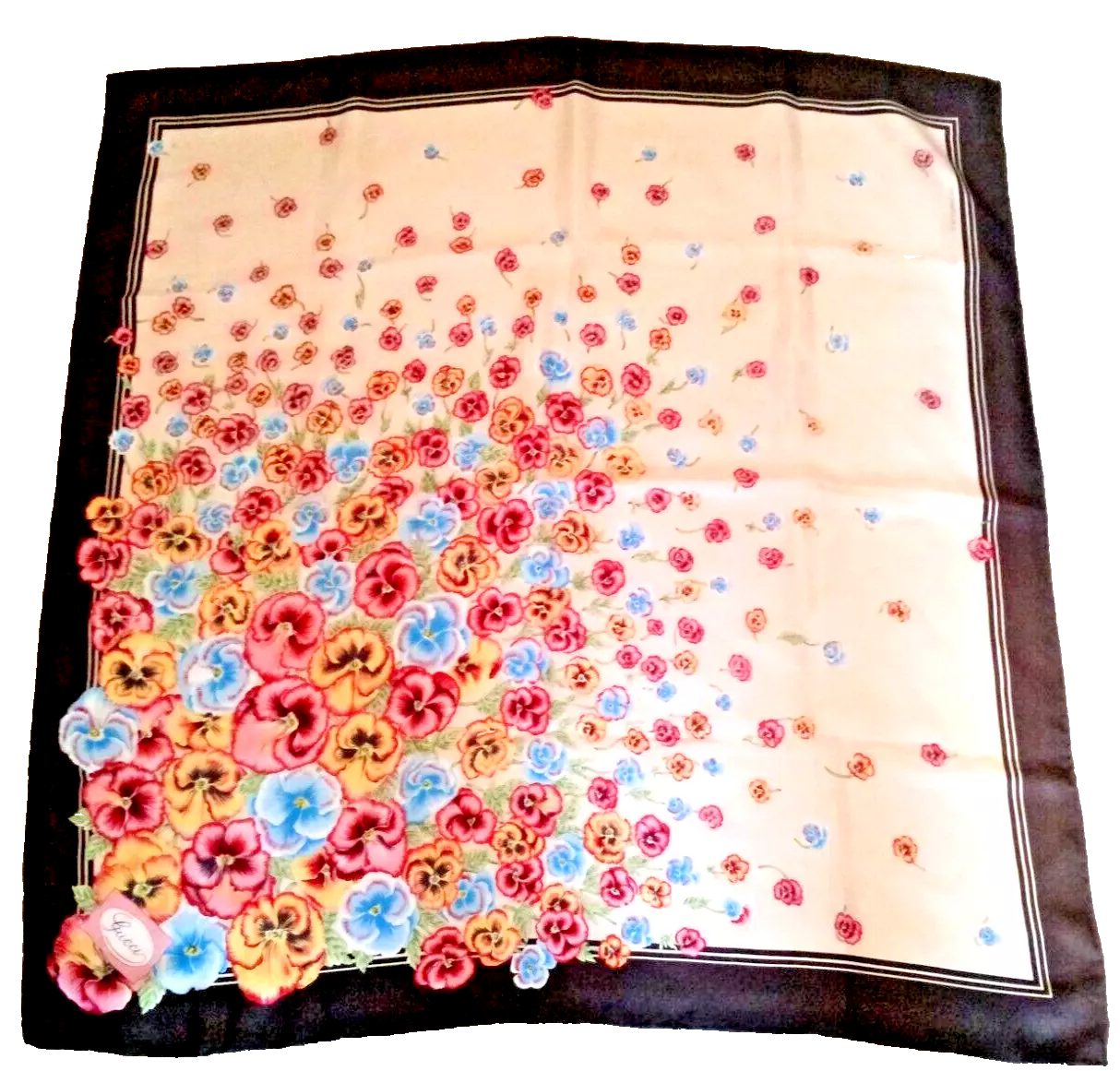 Gucci scarf women's large square floral flowers pansies Accornero rare vintage