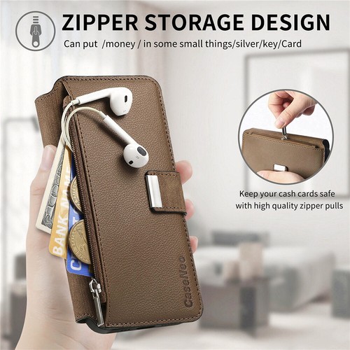 Detachable Leather Case ZIP Wallet Cover For iPhone 16e 16 15 14 13 11 Pro Max - Picture 67 of 84