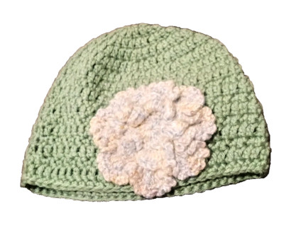 Hand Crocheted Girls Mint Green Cloche Hat w Flower Accent  12-18 Months