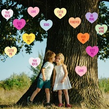 30 Pieces Valentine Heart Outdoor Hanging Ornaments Candy Heart Double Sided ...