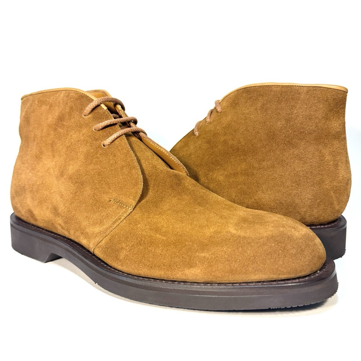 JOHN LOBB Mens Dixter Suede Leather Chukka Boots Tobacco Brown 10