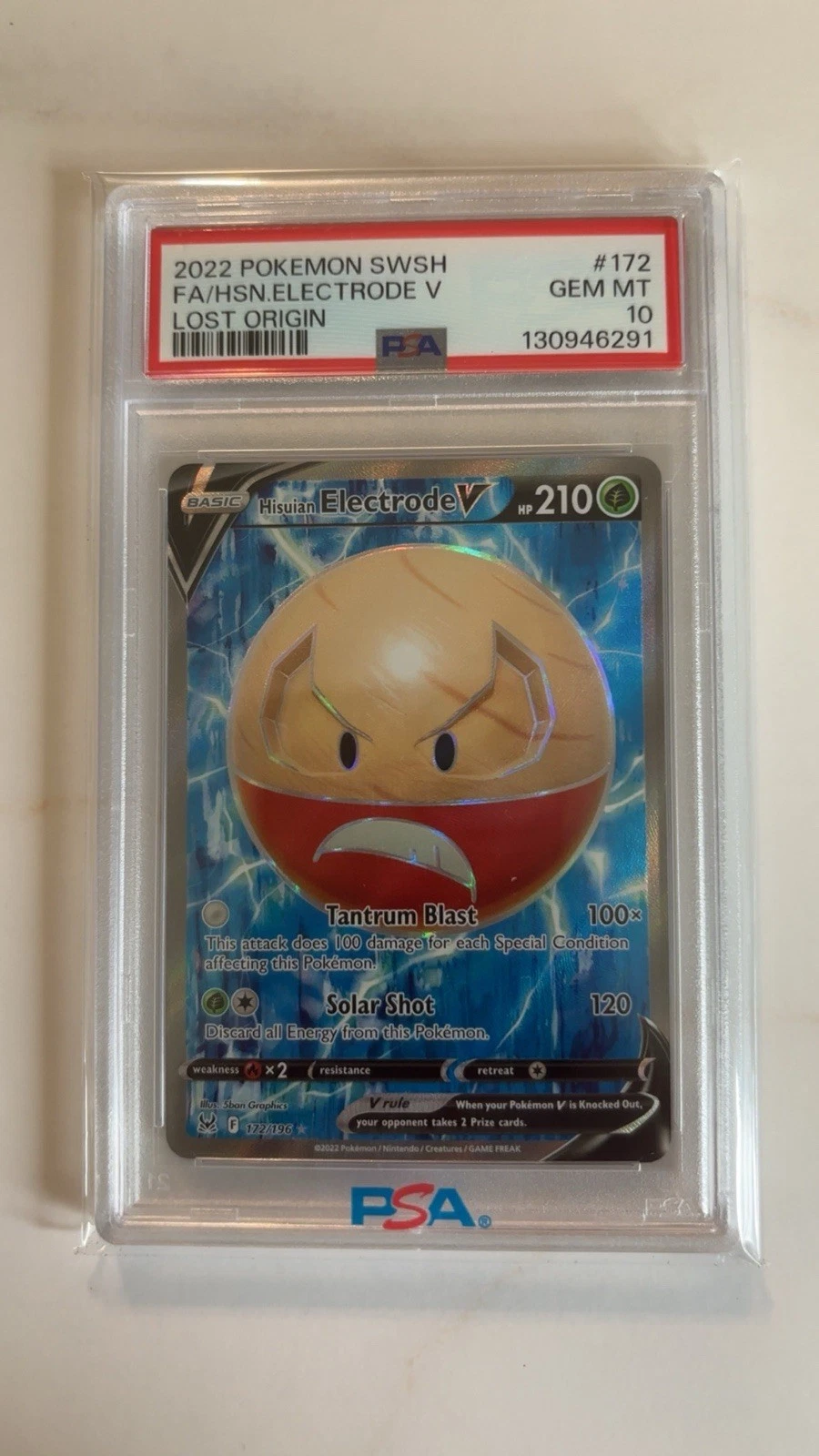 PSA 10 - FULL ART/HISUIAN ELECTRODE V 172/196 - Lost Origin 2022 Pokemon Card