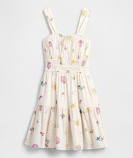 GAP Womens M Smocked Tie-Front Mini Ditsy Shell Dress Beachy Seashells Summer