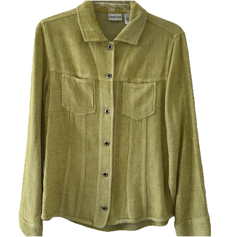 Chicos Button Down Shirt Size 0 Double Front Pockets Textured Fabric Silk Blend